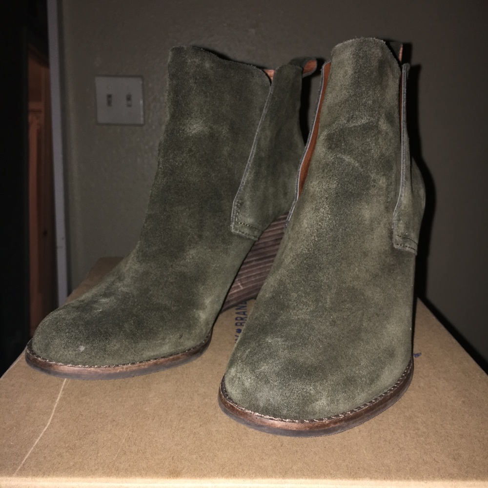 Olive green wedge bootie